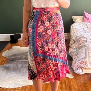 Pinko Asymmetrical Floral Skirt in Pink and Red